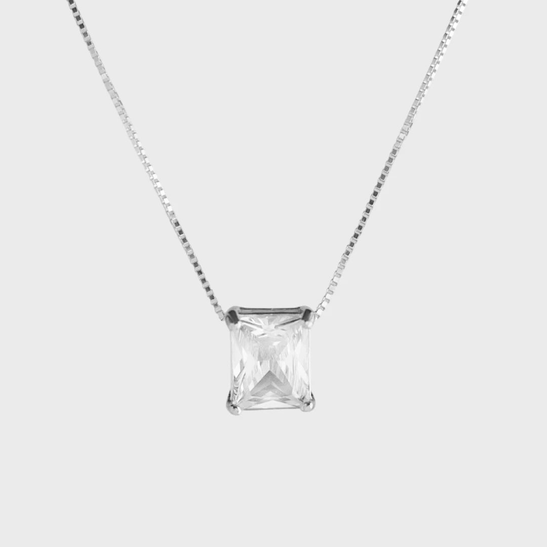 Colar Cristal Retangular Branco