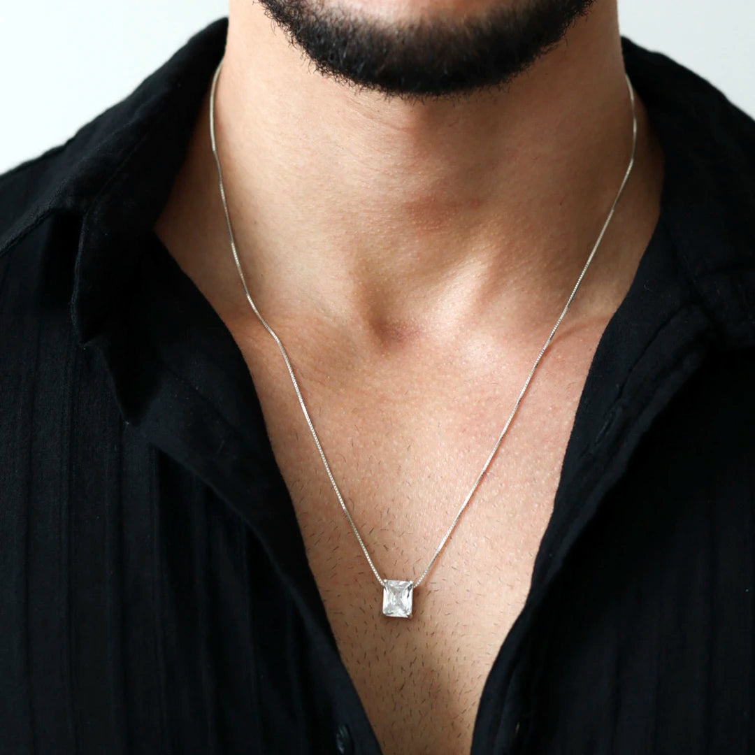 Colar Cristal Retangular Branco