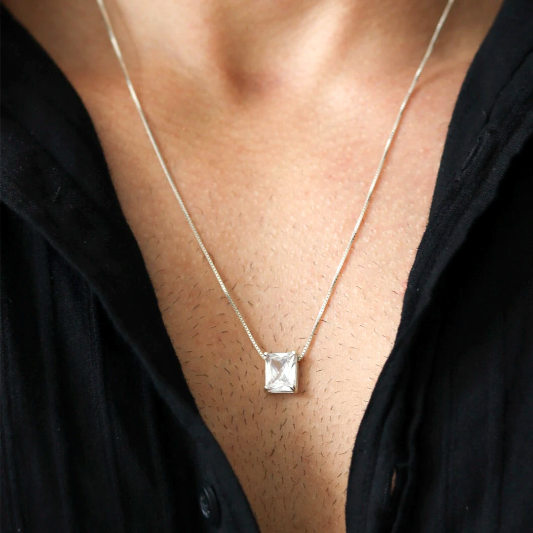 Colar Cristal Retangular Branco