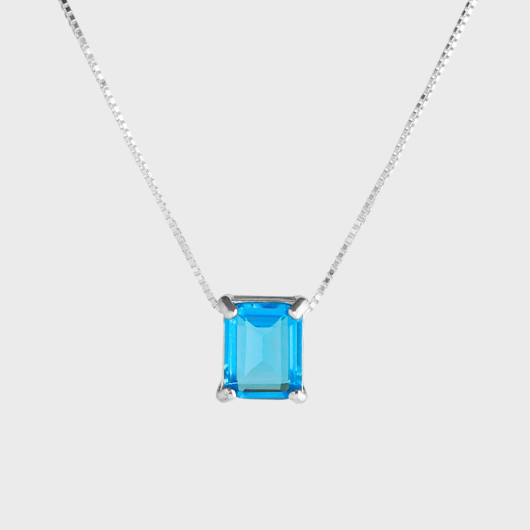 Colar Cristal Retangular Azul