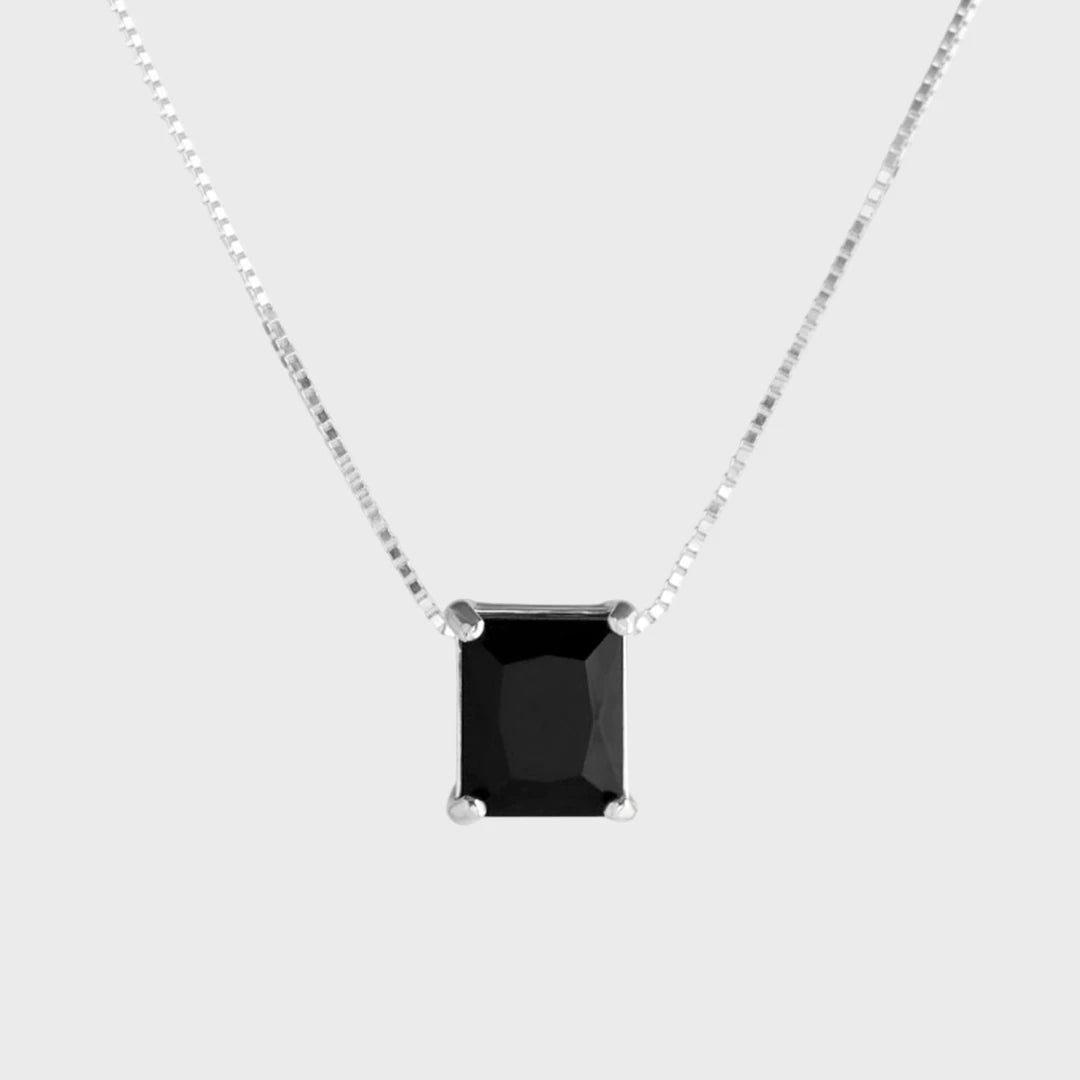 Colar Cristal Retangular Preto