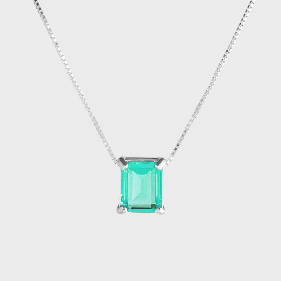 Colar Cristal Retangular Turquesa