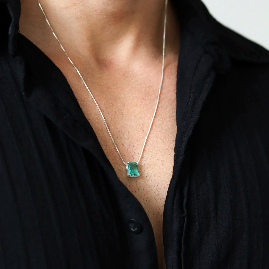 Colar Cristal Retangular Turquesa