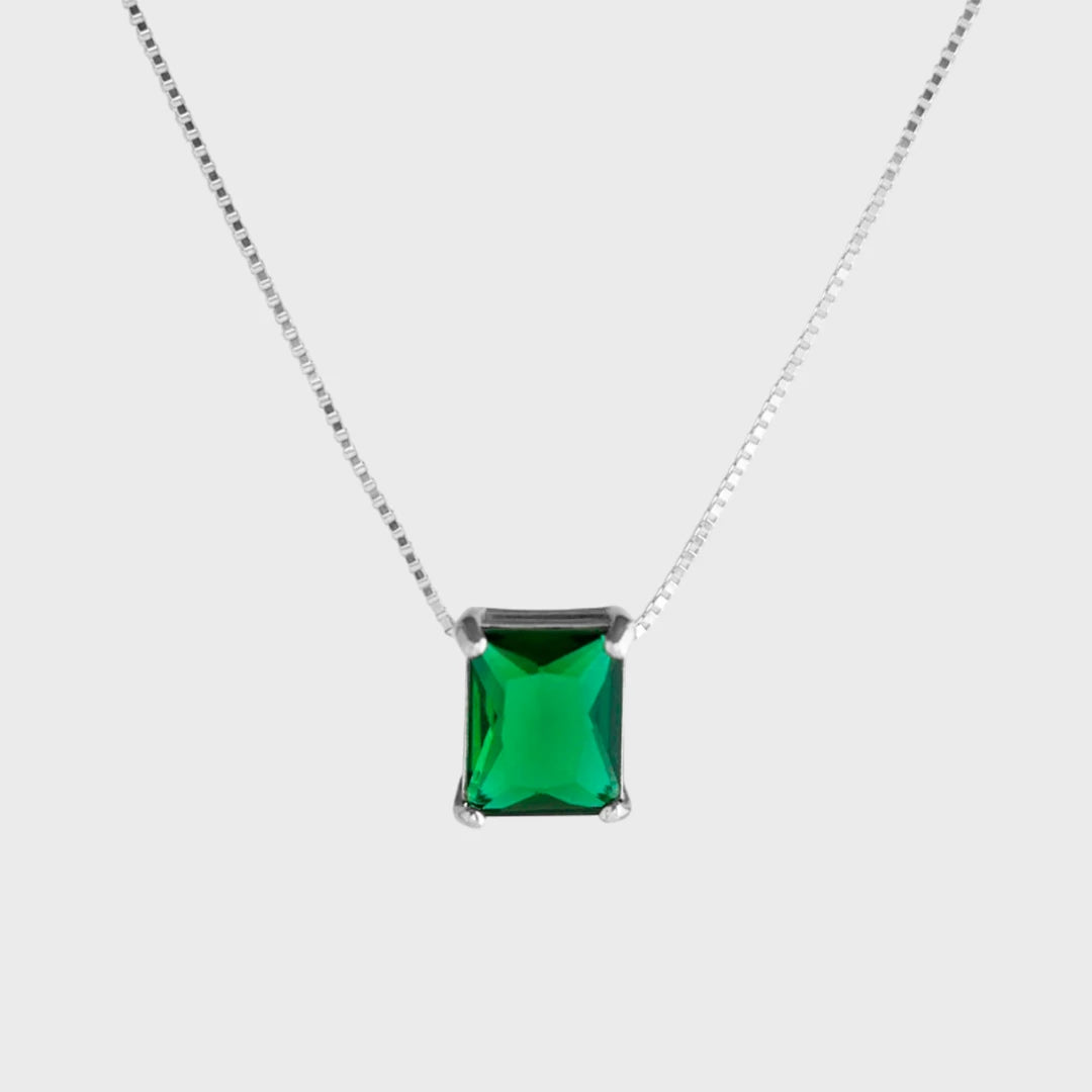 Colar Cristal Retangular Verde