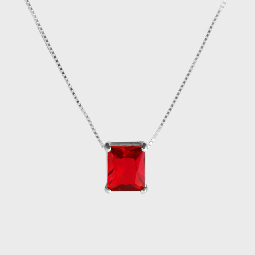 Colar Cristal Retangular Vermelho