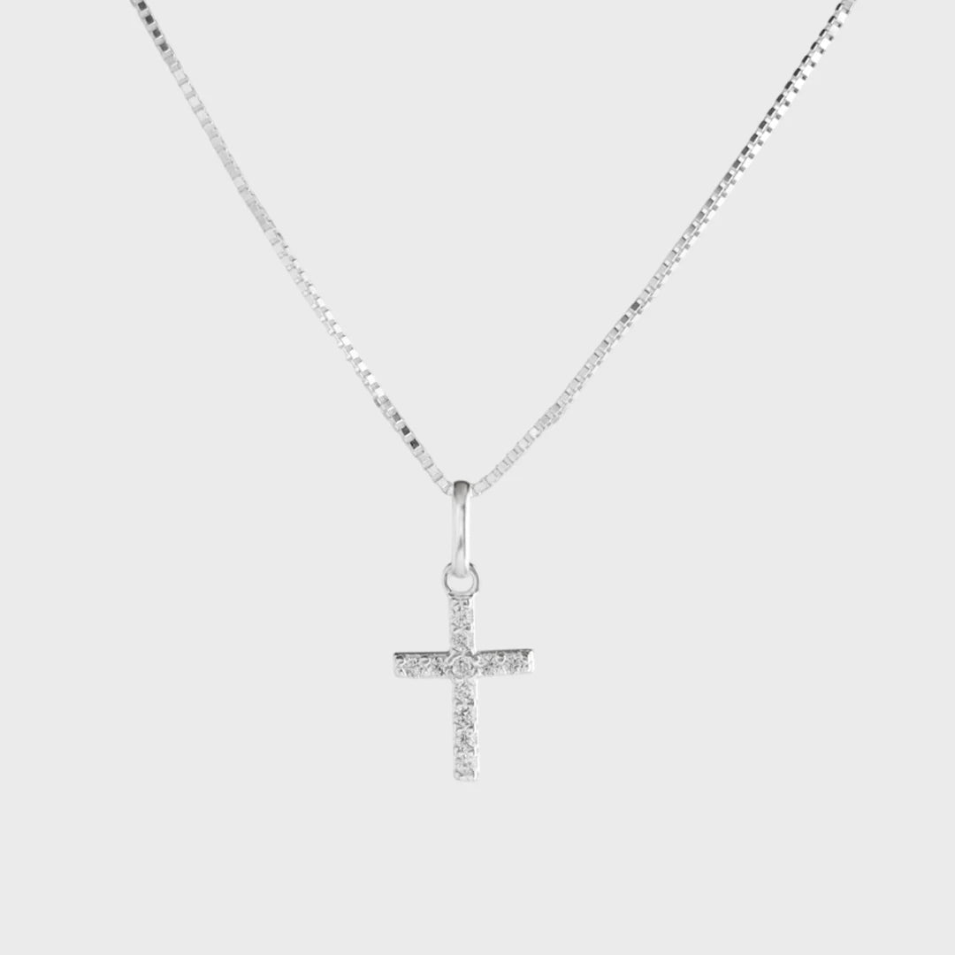 Colar Crucifixo Cravejado Branco