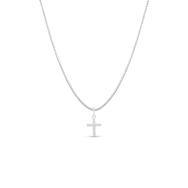 Colar Crucifixo Cravejado Branco