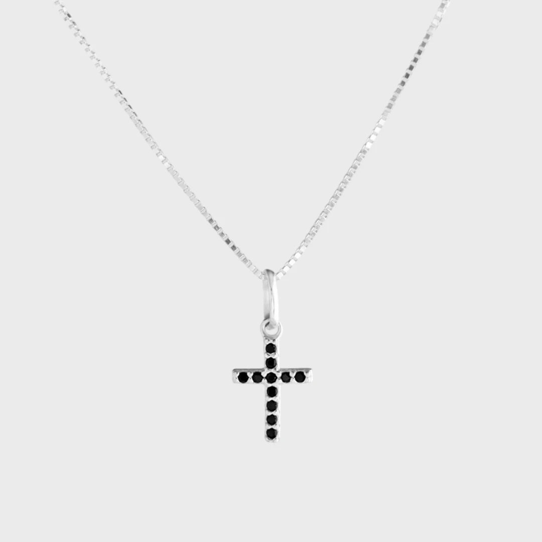 Colar Crucifixo Cravejado Preto